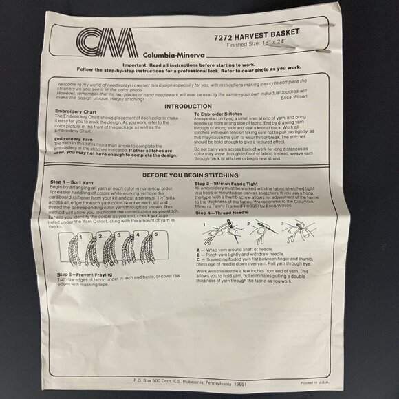 Columbia Minerva Crewel Picture Kit 7272 Harvest Basket by Erica Wilson Vtg 1980 - Picture 4 of 5